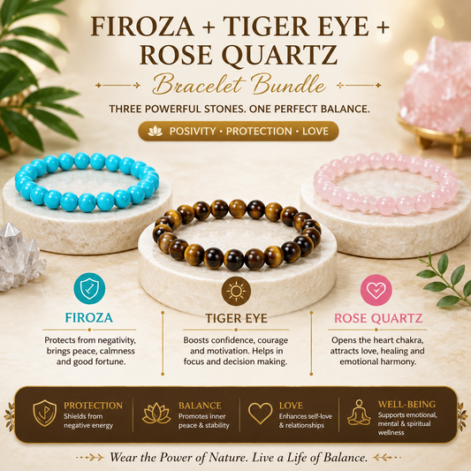 Firoza + Tiger Eye + Rose Quartz Bracelet Bundle